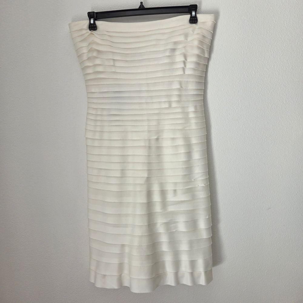 Tadashi Shoji White Strapless Tiered Satin Cocktail Dress 45D60227S Size 14